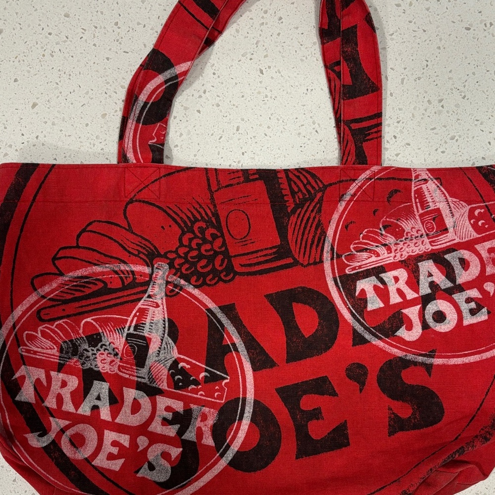 Vintage Trader Joe's Red Canvas Logo Tote Bag